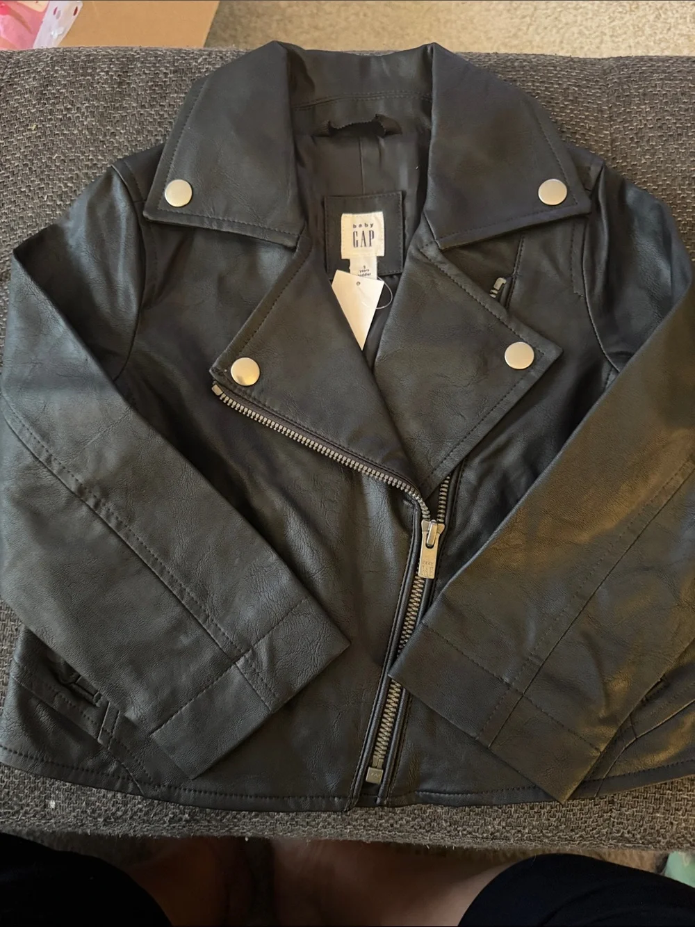 GAP Black Faux Leather Moto Jacket with Silver Hardware